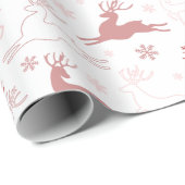 Papier Cadeau Reindeer et Snowflakes Rose or rose Noël (Coin rond)