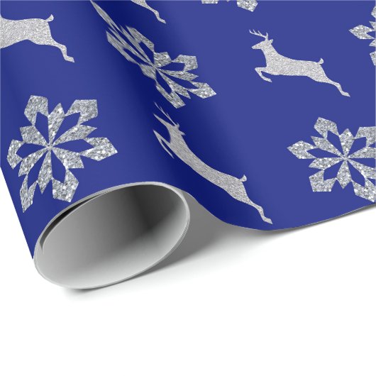 Papier Cadeau Reindeer, Motif de flocon d'argent (Coin rond)