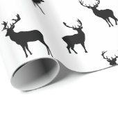 Papier Cadeau Reindeer Motif de vacances Noir et Blanc (Coin rond)