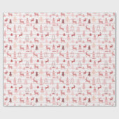 Papier Cadeau Reindeer Noël Arbres Rose Or rose Noël (Plat)