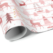 Papier Cadeau Reindeer Noël Arbres Rose Or rose Noël (Coin rond)