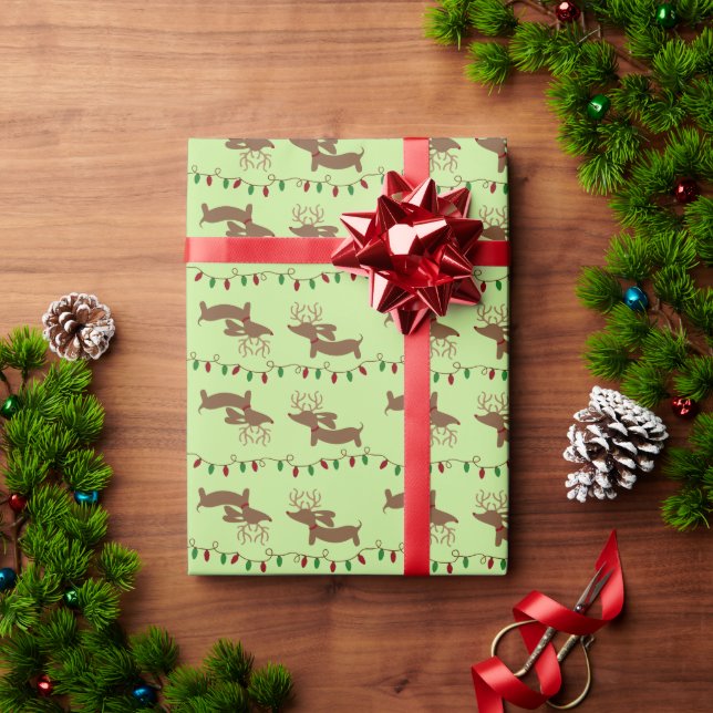 Papier Cadeau Reindeer Papier à envelopper de Noël Dachshund (Holiday Gift)