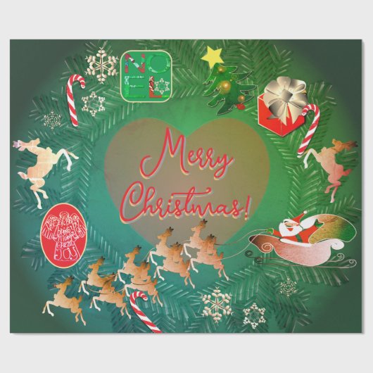 Papier Cadeau Reindeer Père Noël de Noël (Plat)