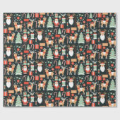 Papier Cadeau Reindeer Père Noël Tree Motif Noël Noir (Plat)