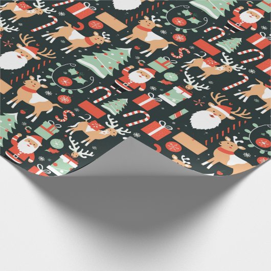Papier Cadeau Reindeer Père Noël Tree Motif Noël Noir (Coin)