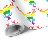Papier Cadeau Reindeer Rainbow Pride drapeau LGBTQ Noël (Coin rond)