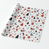 Papier Cadeau Reindeer Sleigh Christmas Pine Trees (Déroulé)
