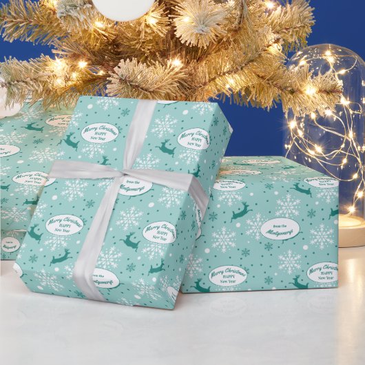 Papier Cadeau Reindeer Snowflake Turquoise Bleu Motif de Noël (Vacances)