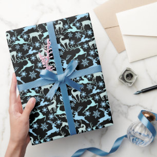 Papier Cadeau Reindeers de Noël Motif, teintes cool claires 01