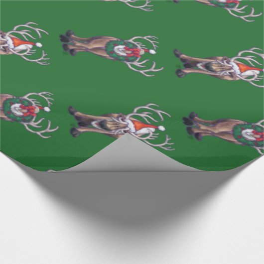 Papier Cadeau Reindees Noël Sur Vert (Coin)
