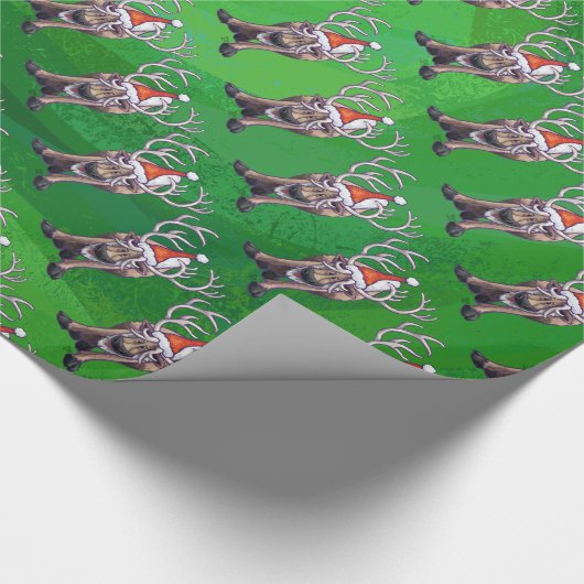 Papier Cadeau Reindees Noël Sur Vert (Coin)