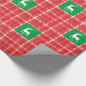 Papier Cadeau Reinder Noël Rouge Vert Vert Blanc Twill Plaid (Coin)