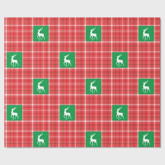 Papier Cadeau Reinder Noël Rouge Vert Vert Blanc Twill Plaid (Plat)
