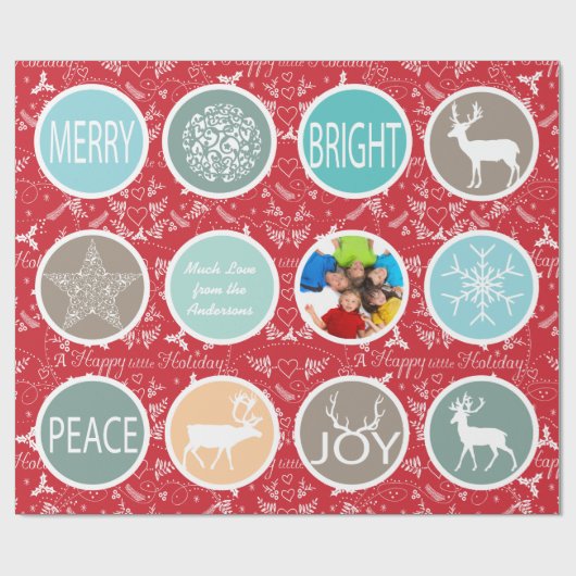 Papier Cadeau Reinder photo de famille de monnaie Noël Joyeux fe (Plat)