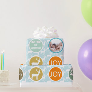 Papier Cadeau Reinder Photo Famille Noël Joyeux Feu