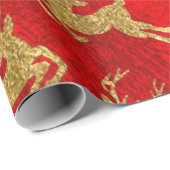 Papier Cadeau Reinder rouge et or de Noël (Coin rond)