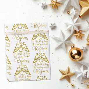 Papier Cadeau Réjouissez-vous Ange Élégant Or Noël Religieux