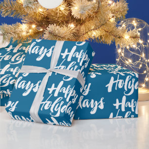 Papier Cadeau Religieux Lettres Joyeuses Fêtes Jours Bleus