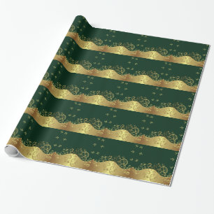 Papier Cadeau Remous d'or et vert-foncé