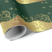 Papier Cadeau Remous d'or et vert-foncé (Coin rond)