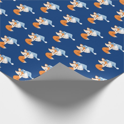 Papier Cadeau Renard adorable en Bleu Père Noël Enfants (Coin)