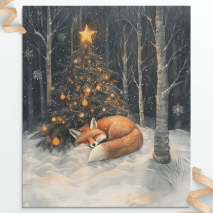 Papier Cadeau Renard couché Whimsical Rustique Découpage de Noël