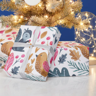 Papier Cadeau Renard de Noël aquarelle de la forêt hivernale