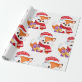 Papier Cadeau Renard de Noël avec cadeau pourpre (Déroulé)
