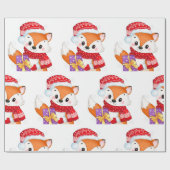 Papier Cadeau Renard de Noël avec cadeau pourpre (Plat)