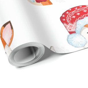 Papier Cadeau Renard de Noël avec cadeau pourpre