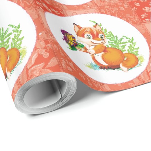 Papier Cadeau renard et papillon (Coin rond)