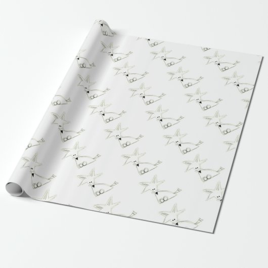 Papier Cadeau renard gribouillage noir blanc gris simple dessin (Déroulé)