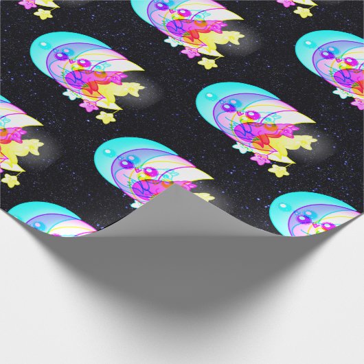 Papier Cadeau Renard holographique en Lune avec étoile (Coin)