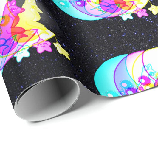 Papier Cadeau Renard holographique en Lune avec étoile (Coin rond)