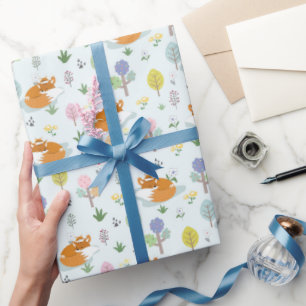 Papier Cadeau Renard Mère Bébé Renard Endormi Dans La Forêt