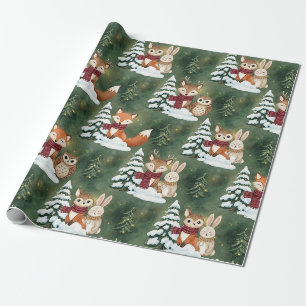 Papier Cadeau Renard mignon cerf hibou Noël forêt d'hiver