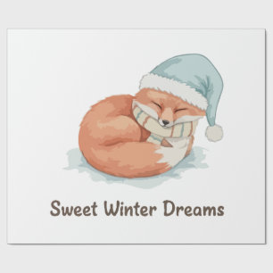 Papier Cadeau Renard Mignon Endormi Douces Rêves d'Hiver Anima d