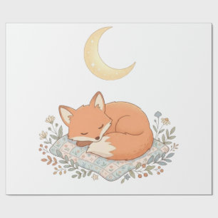 Papier Cadeau Renard mignon endormi sur édredon sous Lune Croiss