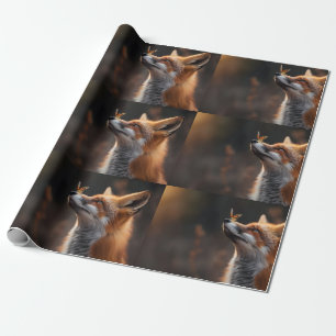 Papier Cadeau Renard mou avec papillon assis sur son nez