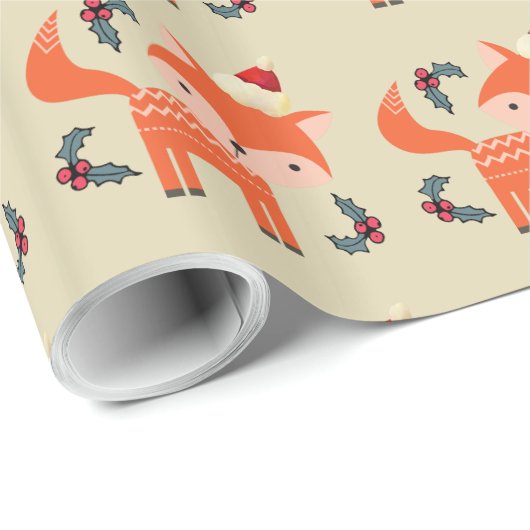 Papier Cadeau Renard Orange À Santa Hat Joli Noël Whimsical (Coin rond)