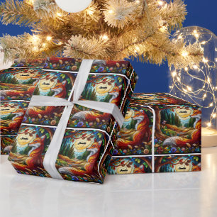 Papier Cadeau Renard rouge et soleil et forêt
