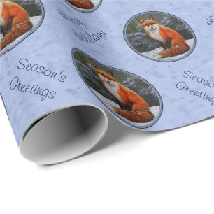 Papier Cadeau Renard rouge mignon en neige hivernale