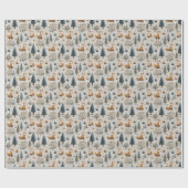 Papier Cadeau Renard rustique et sapin de Noël et Bauble en bleu (Plat)