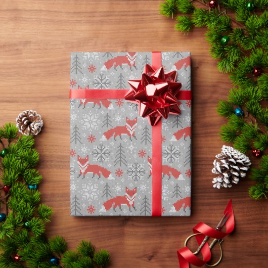 Papier Cadeau Renards dans la forêt d'hiver Noël scandinave (Cadeau de vacances)