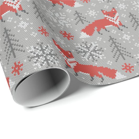 Papier Cadeau Renards dans la forêt d'hiver Noël scandinave (Coin rond)