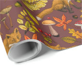 Papier Cadeau Renards d'automne sur chocolat brun (Coin rond)