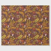 Papier Cadeau Renards d'automne sur chocolat brun (Plat)