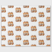 Papier Cadeau Renards jumeaux dormant pour bébés (Plat)