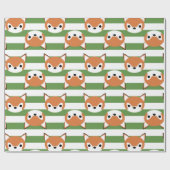 Papier Cadeau Renards mignons et rayures vertes (Plat)