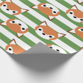 Papier Cadeau Renards mignons et rayures vertes (Coin)